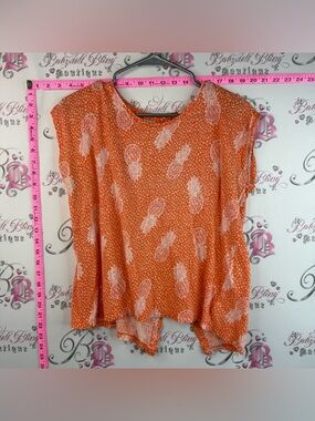 Christian Siriano linen T-shirt Orange Pineapple Print Short Sleeve Blouse